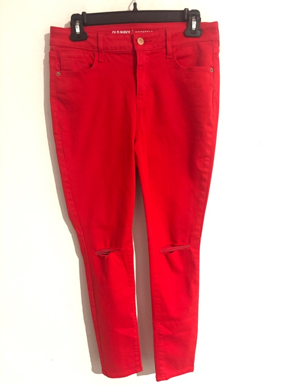 Old Navy Size 8 Red Skinny Jeans with Knee Slits Super Cute & Stretchy